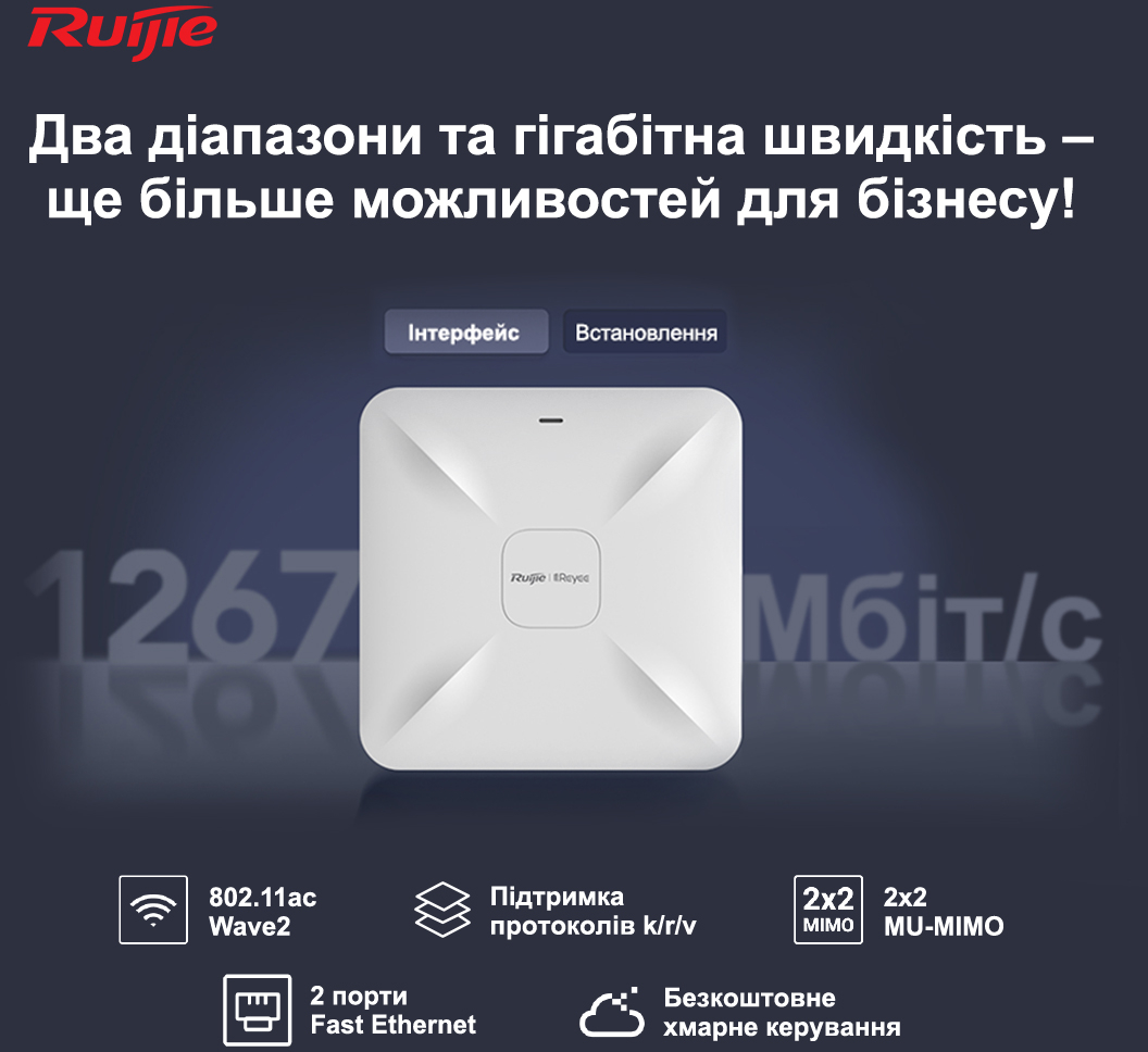 Точка доступа Ruijie Reyee AC1300, 2xGE, MU-MIMO, PoE (RG-RAP2200(E)) фото