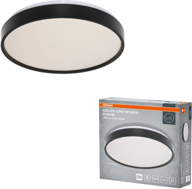 Светильник НСП с датчиком OSRAM CEILING LUXO 18 Вт, 4000 К, черный (4099854651113) фото