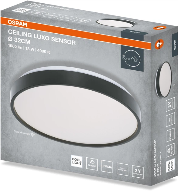 Светильник НСП с датчиком OSRAM CEILING LUXO 18 Вт, 4000 К, черный (4099854651113) фото