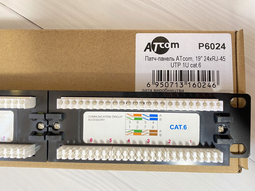 Патч-панель ATcom P6024 19" 24хRJ-45 UTP 1U cat.6 (P6024) фото4