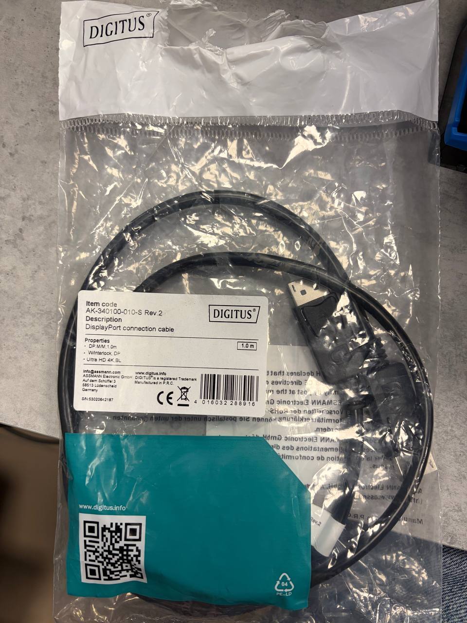 Кабель DisplayPort (AM/AM) DIGITUS 1м, Black (AK-340100-010-S) фото