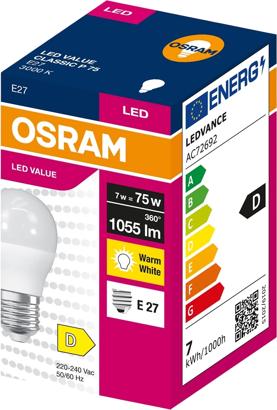 Лампа OSRAM LED VALUE CLASSIC P E27 7Вт 3000K (4099854546761) фото4