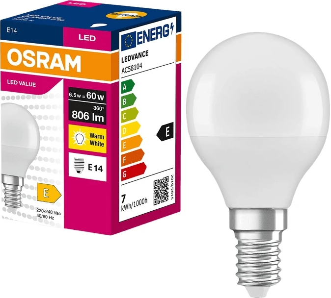 Лампа OSRAM LED E27 6.5Вт 3000K (4058075630390) фото
