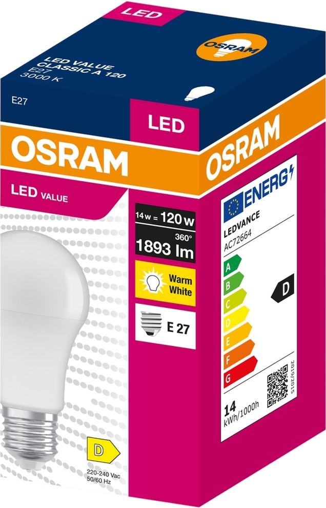Лампа OSRAM LED VALUE CLASSIC A E27 14Вт 3000K (4099854546006) фото4