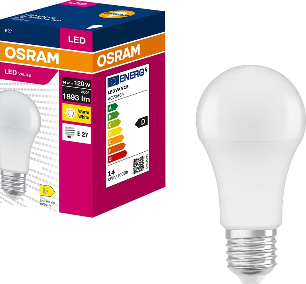 Лампа OSRAM LED VALUE CLASSIC A E27 14Вт 3000K (4099854546006) фото3