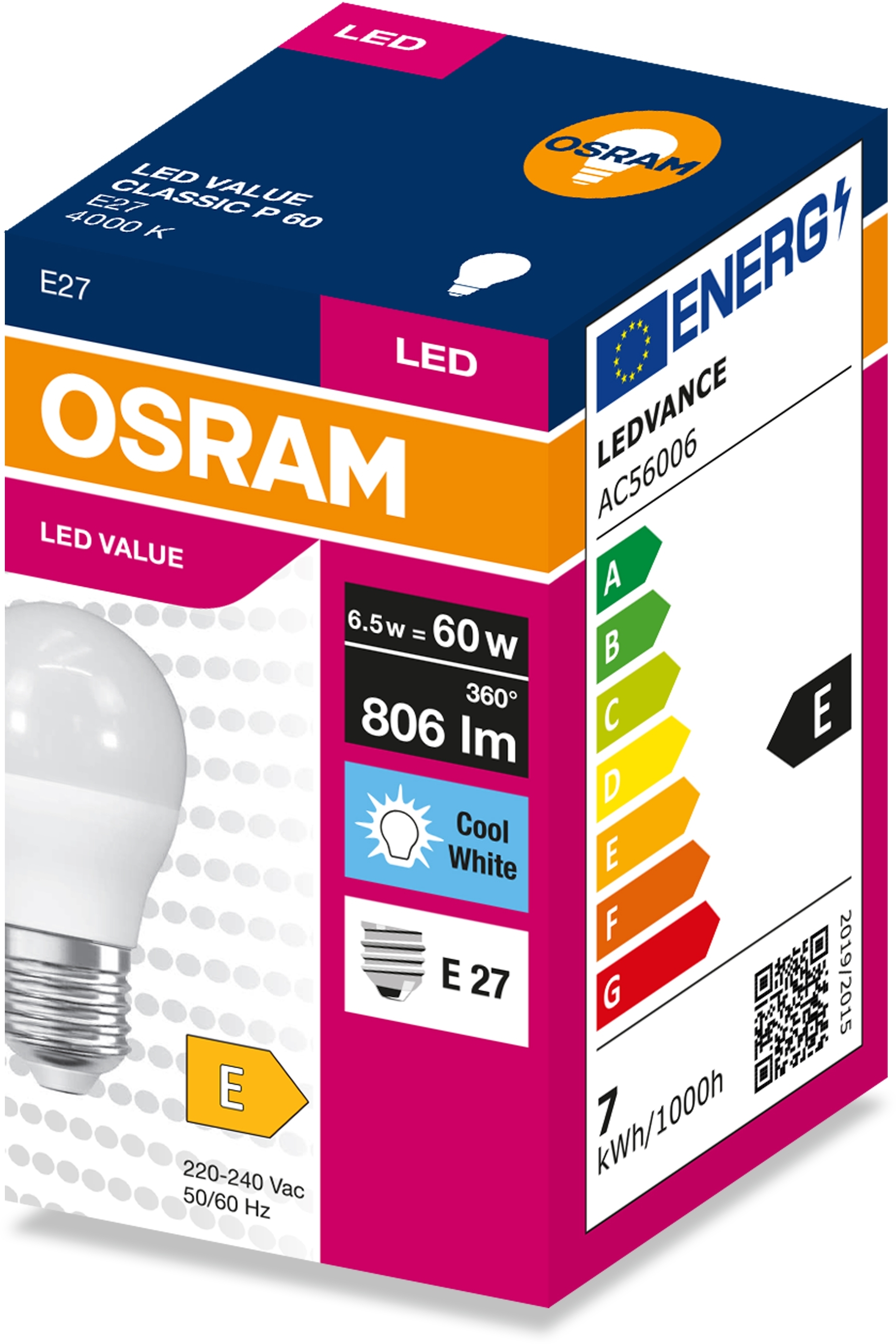 Лампа OSRAM LED VALUE CLASSIC P E27 6.5Вт 4000K (4099854547379) фото4