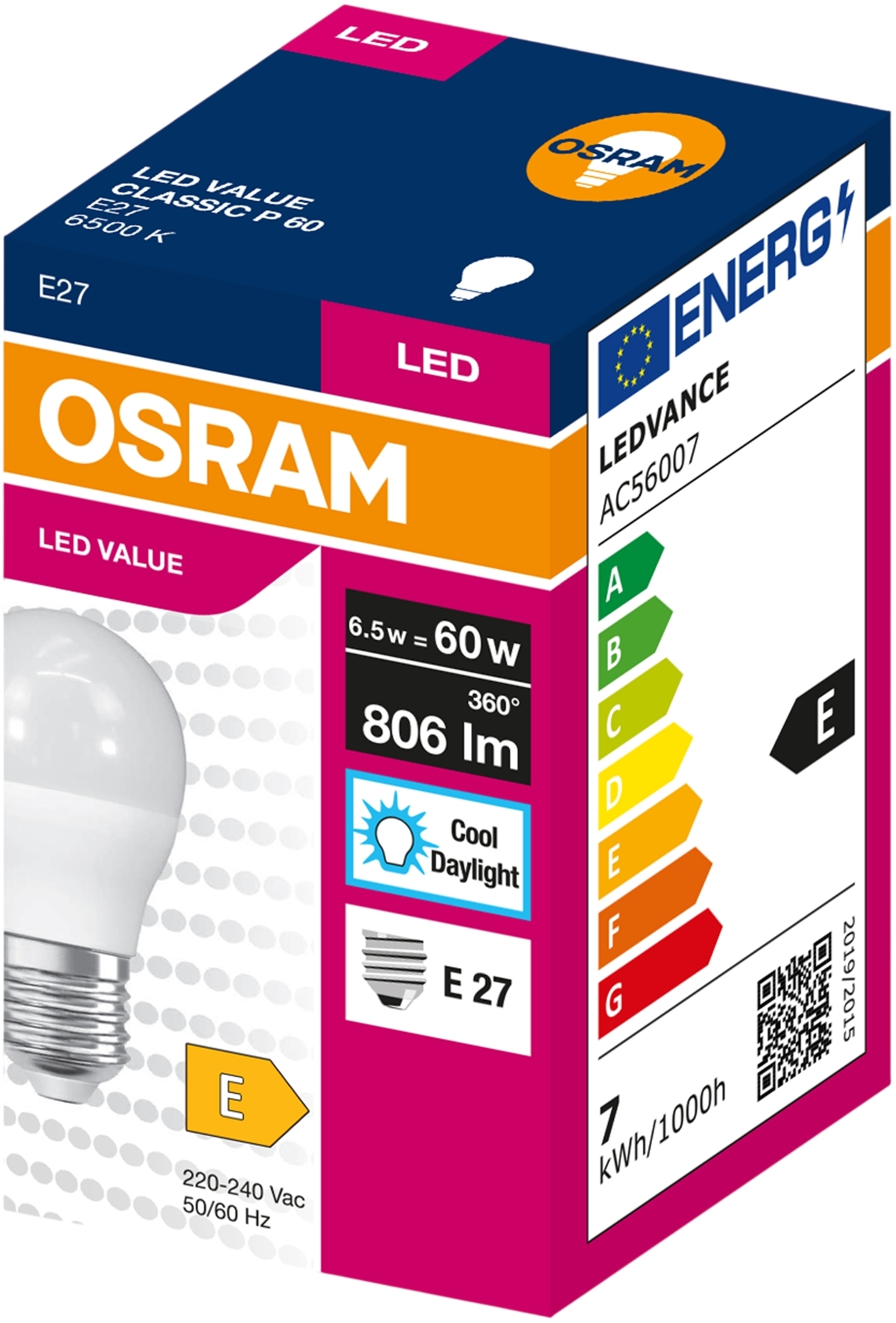 Лампа OSRAM LED VALUE CLASSIC P E27 6.5Вт 6500K (4099854547454) фото4