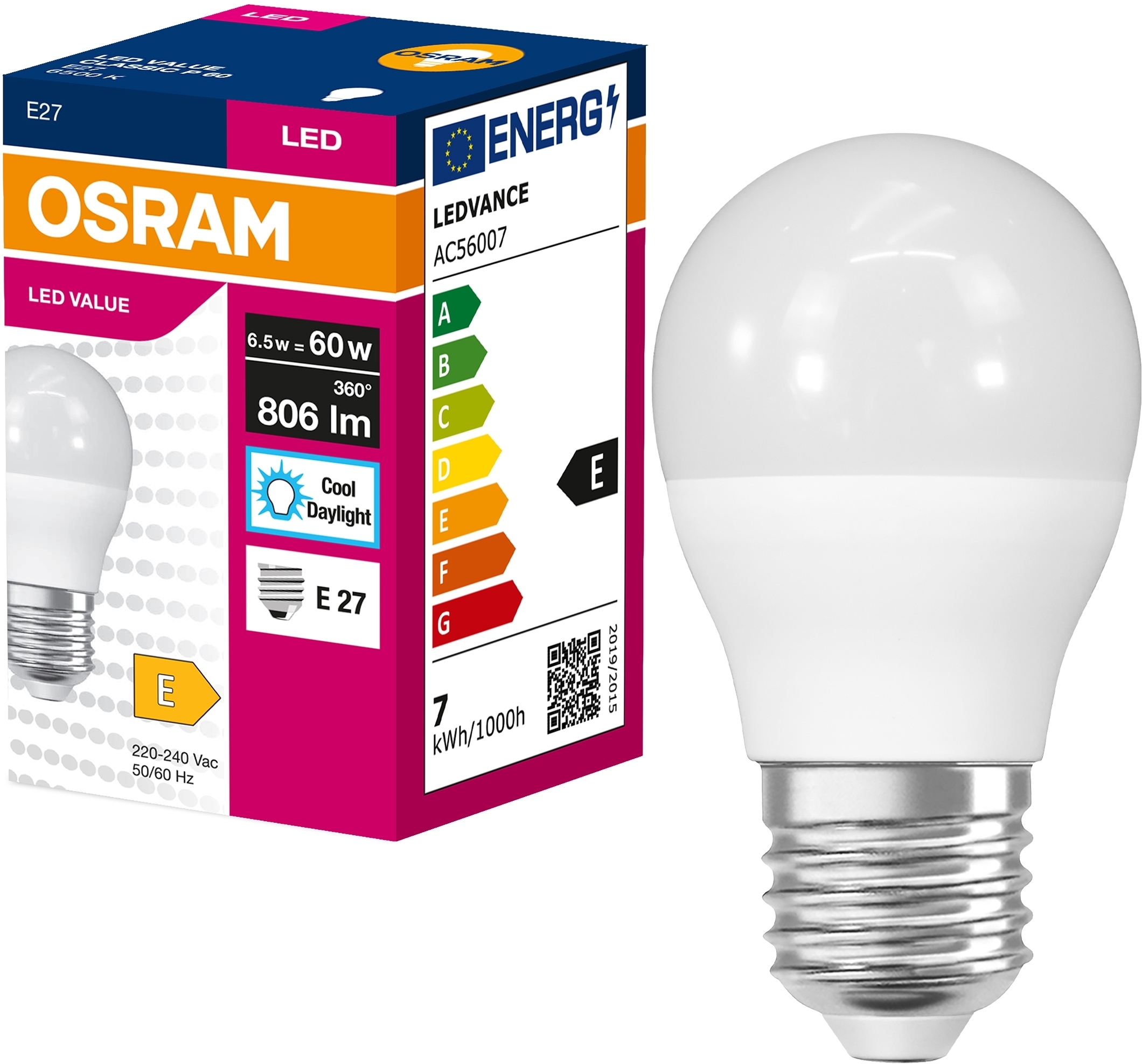 Лампа OSRAM LED VALUE CLASSIC P E27 6.5Вт 6500K (4099854547454) фото3