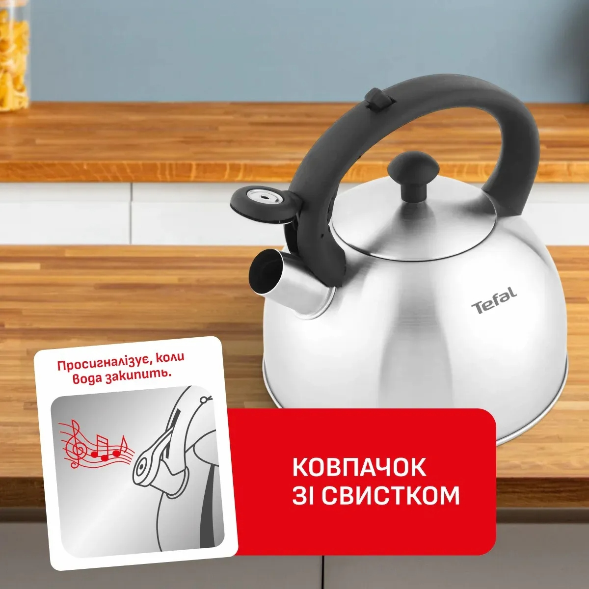 Чайник со свистком Tefal Duetto+, 2.5л, чёрный (N4210310) фото3