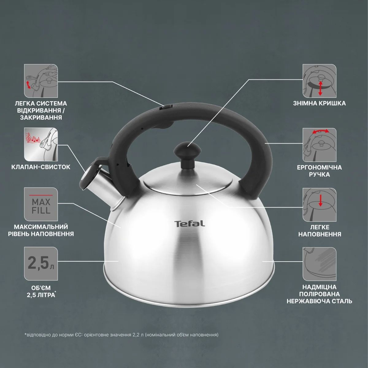 Чайник со свистком Tefal Duetto+, 2.5л, чёрный (N4210310) фото8
