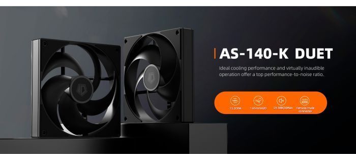 Вентилятор ID-Cooling AS-140-K Duet, 140x140x25мм, 4-pin PWM, чорний фото6
