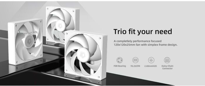 Вентилятор ID-Cooling AF-125-W Trio, 120x120x25мм, 4-pin PWM, White фото