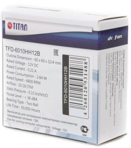 Вентилятор Titan TFD-6010HH12B, 60x60x10мм, 3-pin, чорний фото2