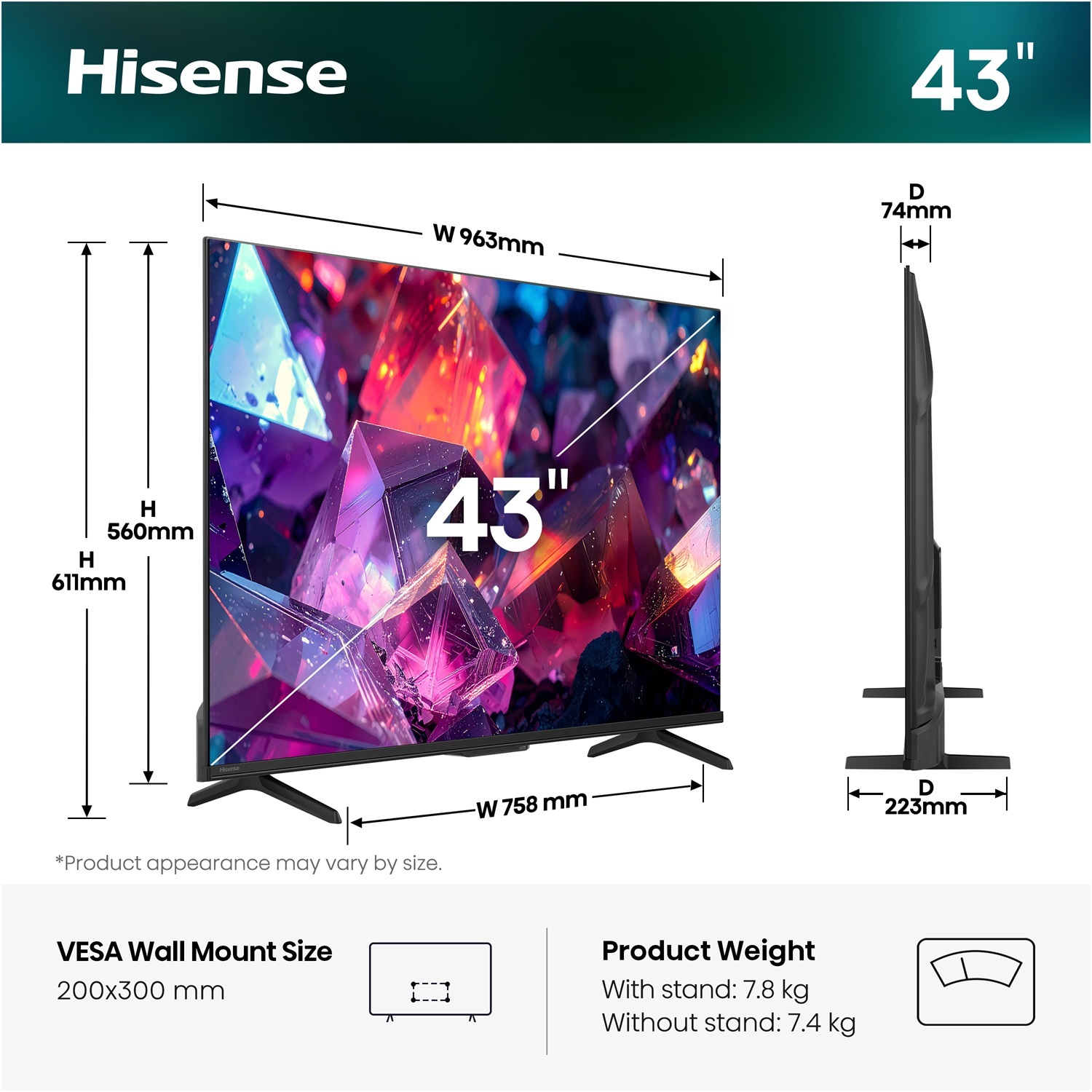 Телевізор Hisense QLED 43E7S PRO фото