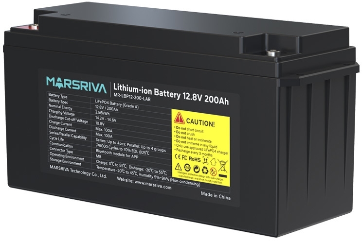 Акумуляторна батарея Marsriva LiFePO4, 12.8V/200Ah, 2.56kWh (MR-LBP12-200-LAR) фото