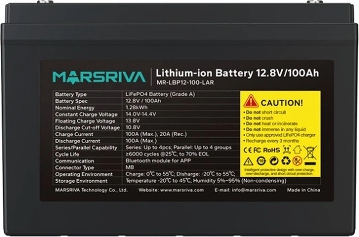 Акумуляторна батарея Marsriva LiFePO4, 12.8V/100Ah, 1.28kWh (MR-LBP12-100-LAR) фото2