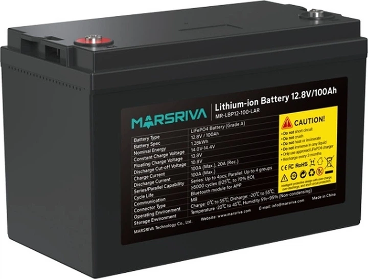 Акумуляторна батарея Marsriva LiFePO4, 12.8V/100Ah, 1.28kWh (MR-LBP12-100-LAR) фото3