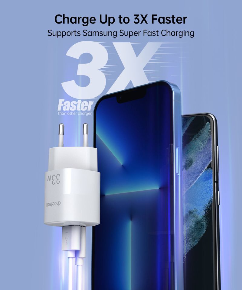 Сетевое зарядное устройство Choetech GaN USB-A/USB-C 33W QC3.0/PD/PPS (PD5006-EU-WH) фото5