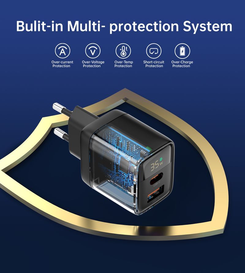 Сетевое зарядное устройство Choetech GaN USB-A/USB-C 35W QC3.0/PD/PPS (PD6052-EU-BK) фото8