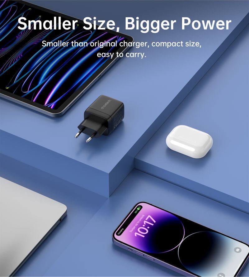 Сетевое зарядное устройство Choetech GaN USB-A/USB-C 35W QC3.0/PD/PPS (PD6052-EU-BK) фото9