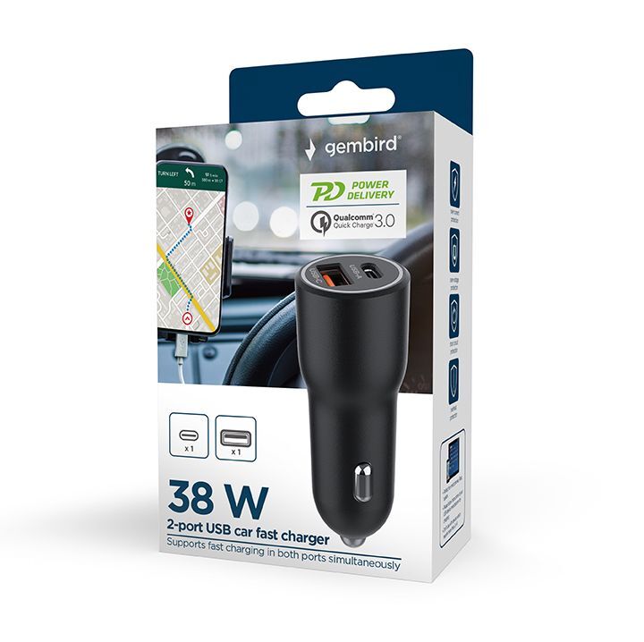 Автомобільний зарядний пристрій Gembird 1xUSB-A (18W QC3.0) + 1xUSB-C PD 20W (TA-UC-AC2PDQC38-CAR-01) фото8