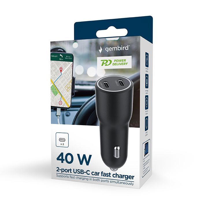 Автомобільний зарядний пристрій Gembird 2xUSB-C PD 20W (TA-UC-C2PD40-CAR-01) фото7