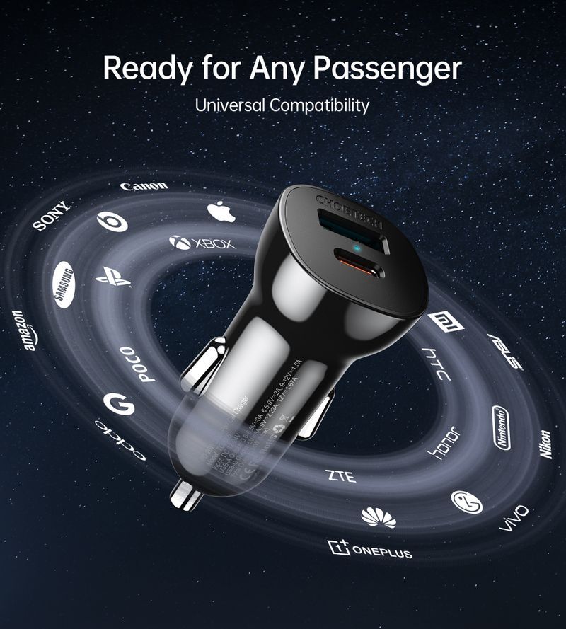 Автомобільний зарядний пристрій Choetech USB-A/USB-C (TC0005-BK) фото