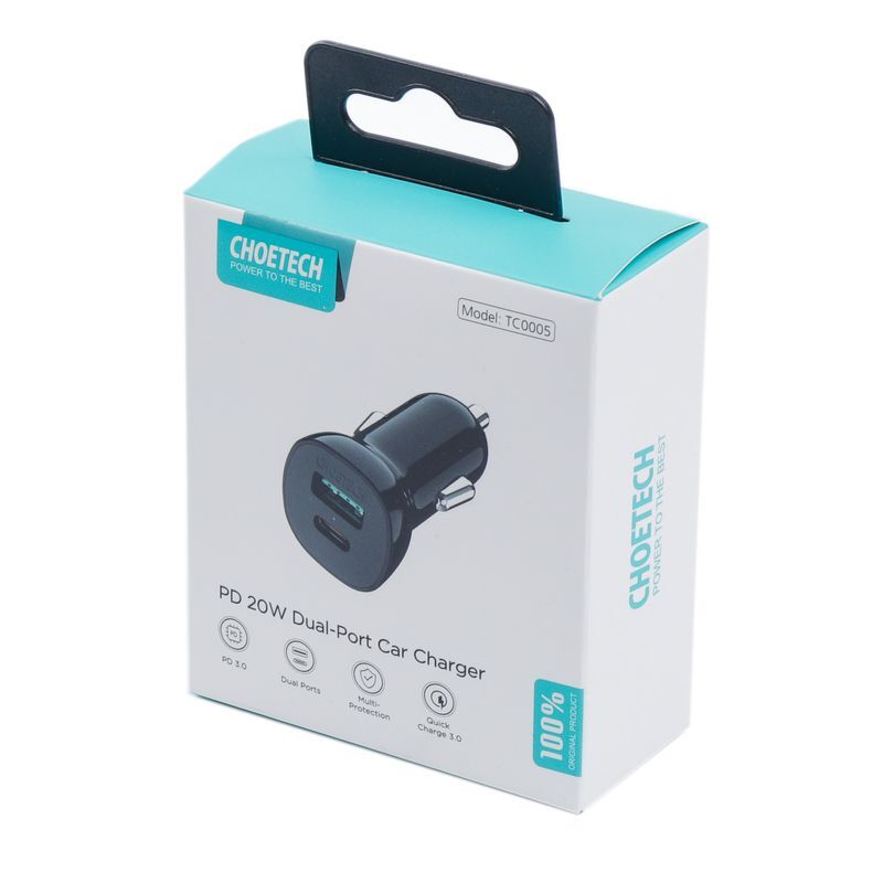 Автомобільний зарядний пристрій Choetech USB-A/USB-C (TC0005-BK) фото