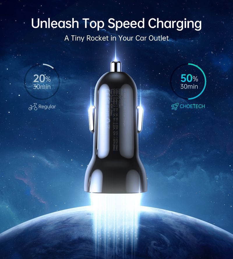Автомобільний зарядний пристрій Choetech 40W 2 USB-C Black (TC0008-BK) фото