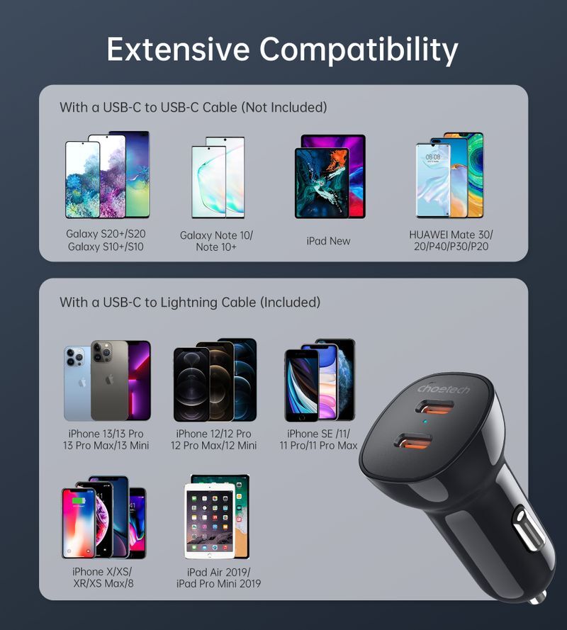 Автомобільний зарядний пристрій Choetech 40W 2 USB-C Black (TC0008-BK) фото