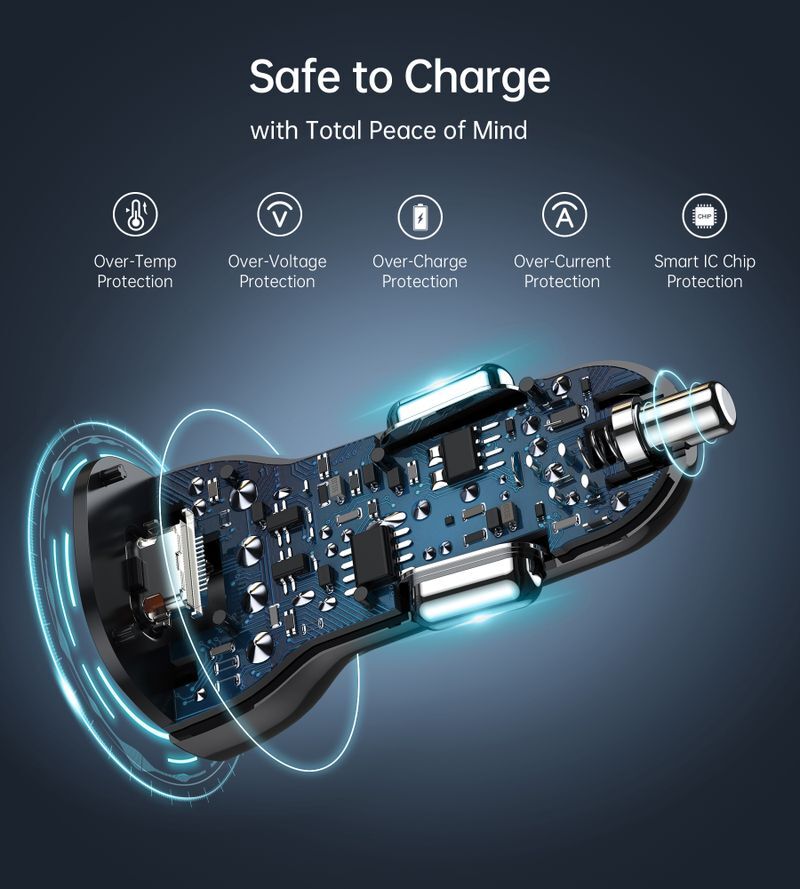 Автомобільний зарядний пристрій Choetech 40W 2 USB-C Black (TC0008-BK) фото