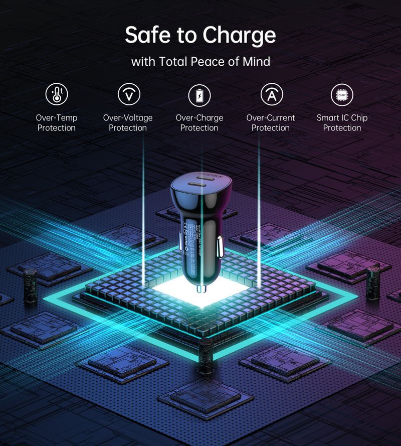 Автомобільний зарядний пристрій Choetech 40W 2 USB-C Black (TC0008-BK) фото
