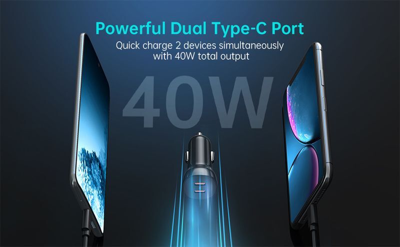 Автомобільний зарядний пристрій Choetech 40W 2 USB-C Black (TC0008-BK) фото