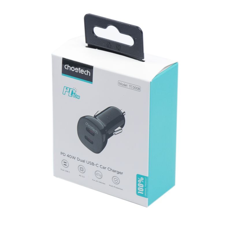 Автомобільний зарядний пристрій Choetech 40W 2 USB-C Black (TC0008-BK) фото