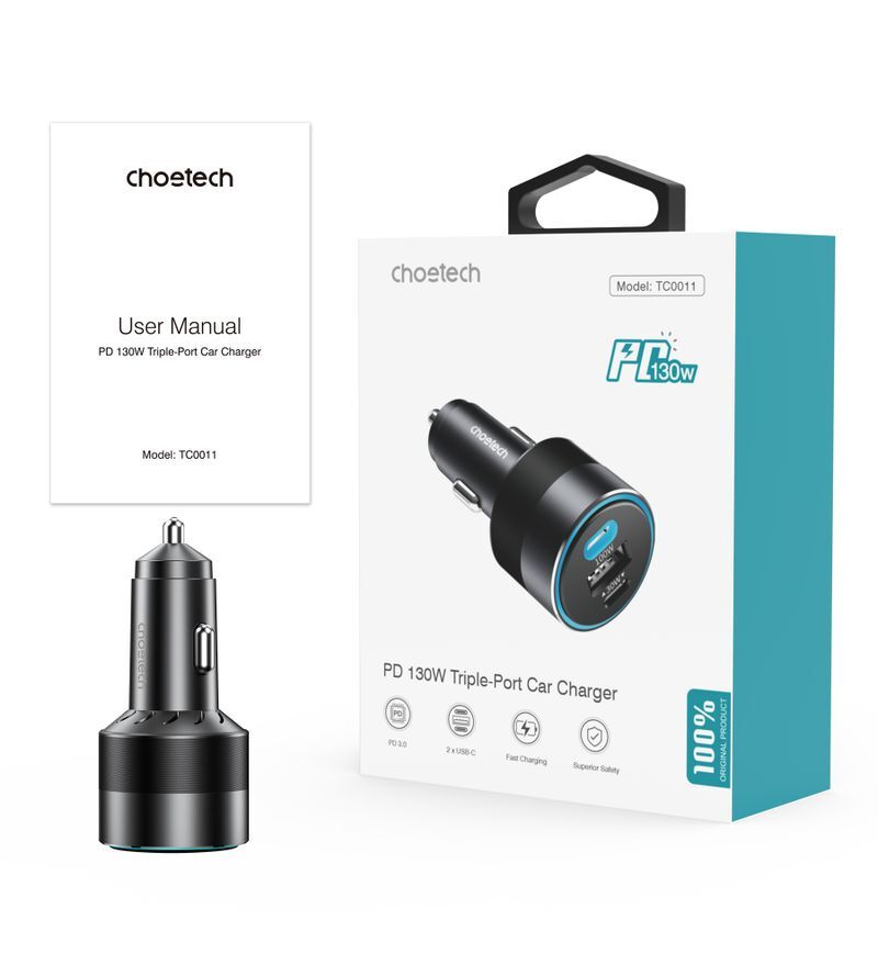 Автомобільний зарядний пристрій CHOETECH TC0011-BK Black фото