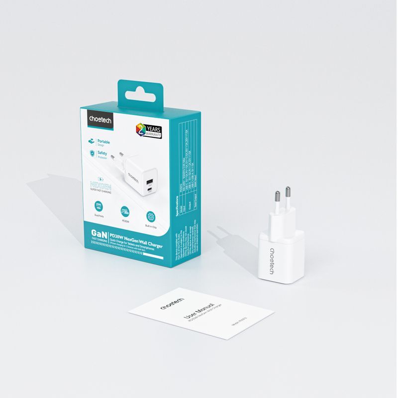 Мережевий зарядний пристрій Choetech USB-A/USB-C 30Вт QC3.0/PD/PPS (PD5012-EU-WH) фото