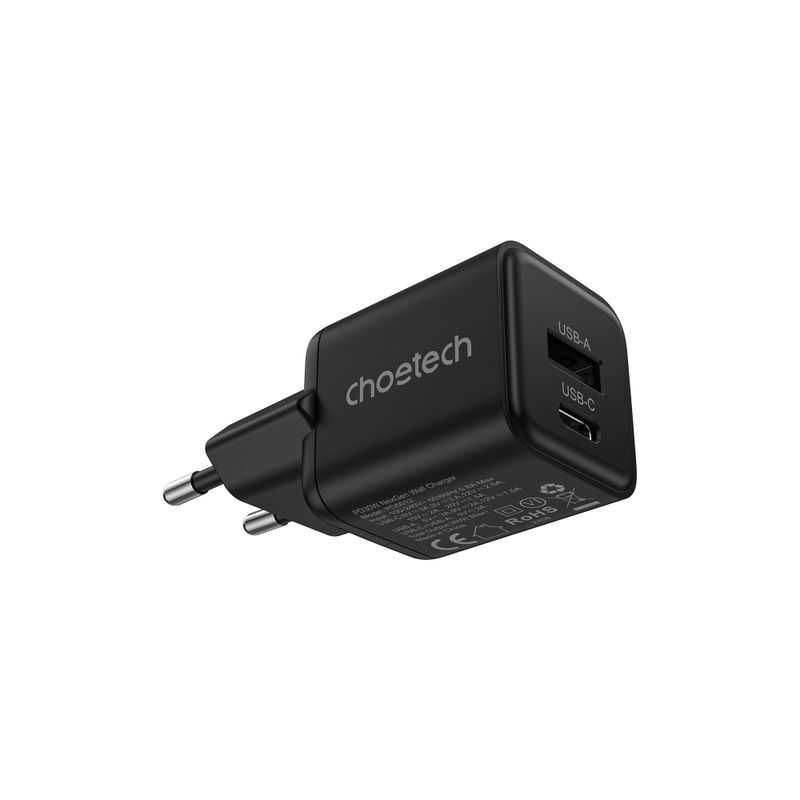 Мережевий зарядний пристрій Choetech USB-A/USB-C 30Вт QC3.0/PD/PPS (PD5012-EU-BK) фото