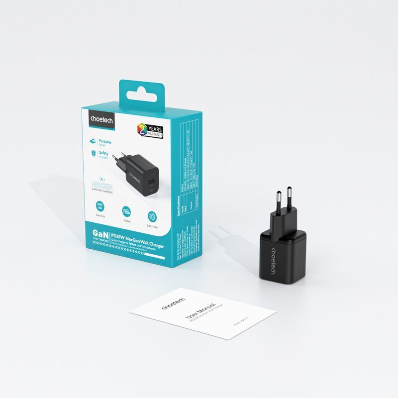Мережевий зарядний пристрій Choetech USB-A/USB-C 30Вт QC3.0/PD/PPS (PD5012-EU-BK) фото