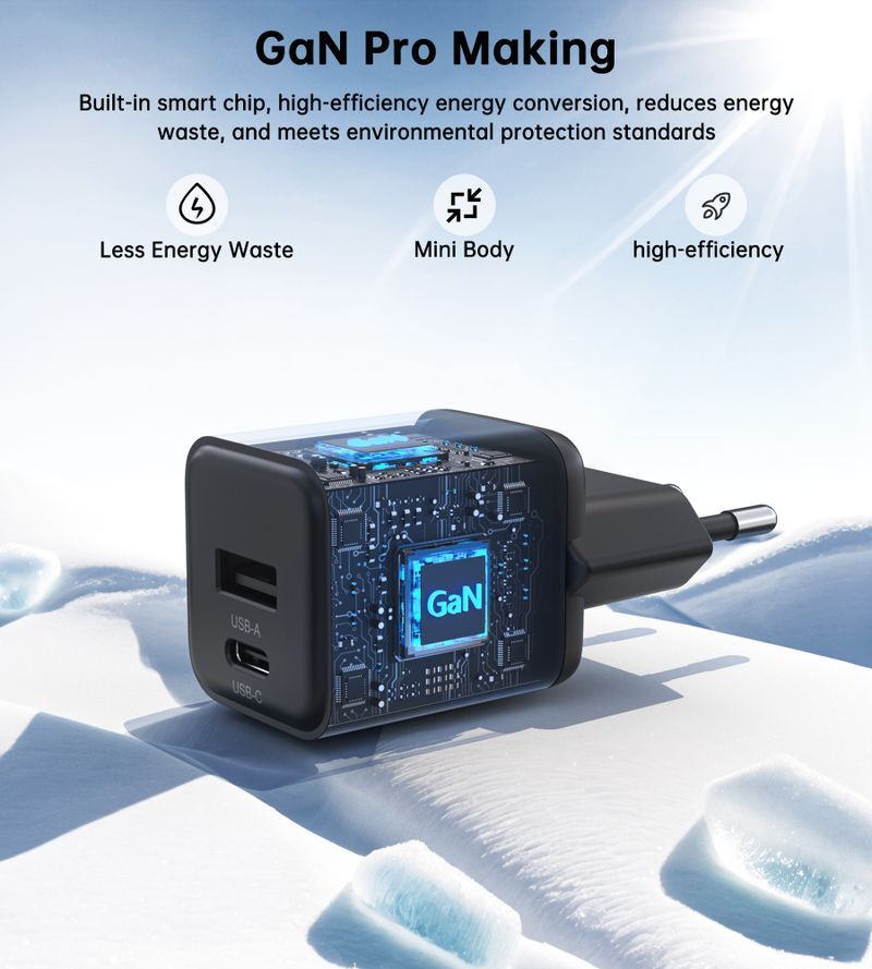Мережевий зарядний пристрій Choetech USB-A/USB-C 30Вт QC3.0/PD/PPS (PD5012-EU-BK) фото