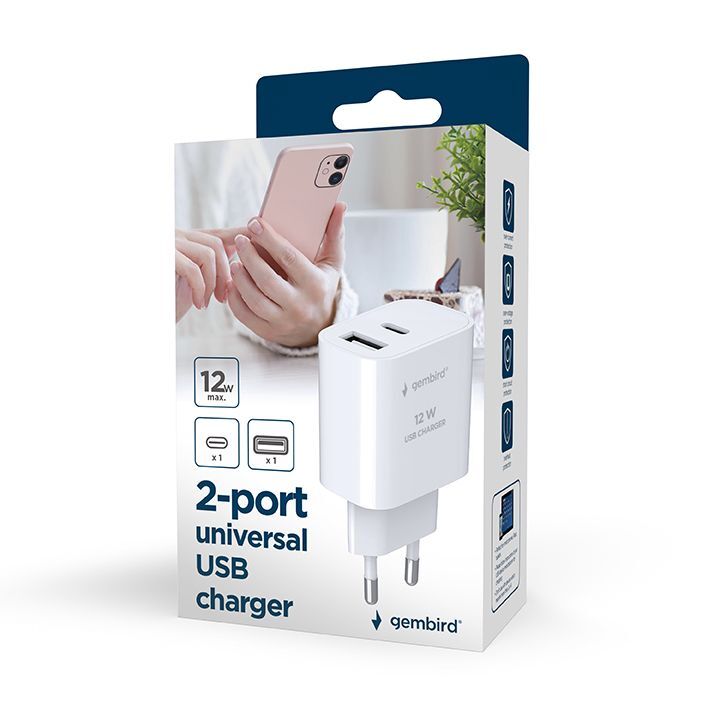 Мережевий зарядний пристрій Gembird 1xUSB-A+1xUSB-C 5V/2.4A (TA-UC-2AC12-01-BK) фото4