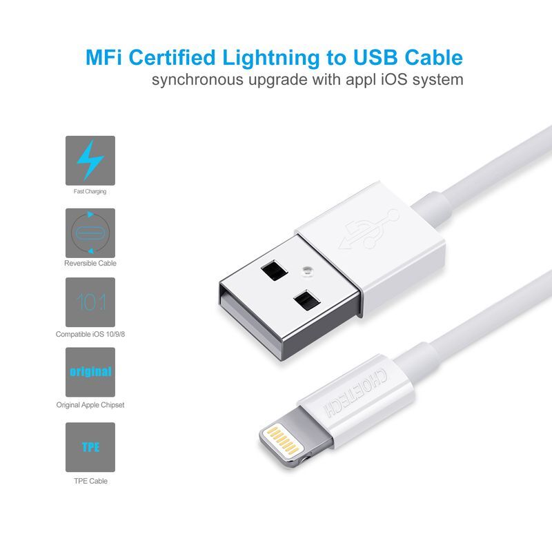 Кабель Choetech USB - Lightning (M/M), 1.8 м, White (IP0027-WH) фото5