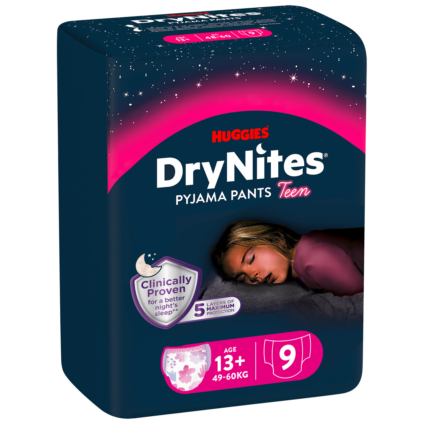 Підгузки-трусики для дівчаток Huggies DryNites 13+ (49-60 кг) 9 шт. фото