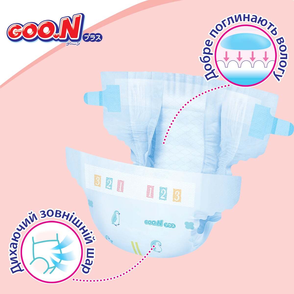Підгузки GOO.N Plus для дітей 4-8 кг розмір S 62 шт. фото