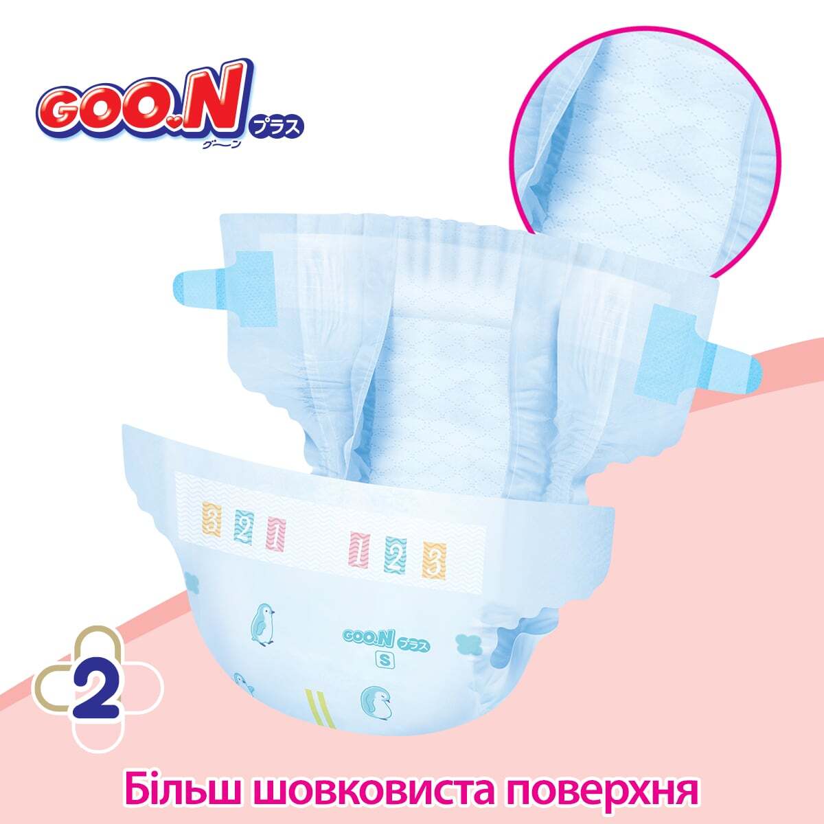 Підгузки GOO.N Plus для дітей 4-8 кг розмір S 62 шт. фото