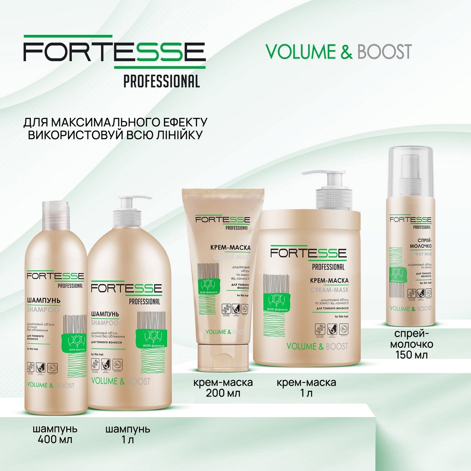 Маска-крем Fortesse Professional Volume &amp; Boost Объем, для тонких волос, 200 мл фото