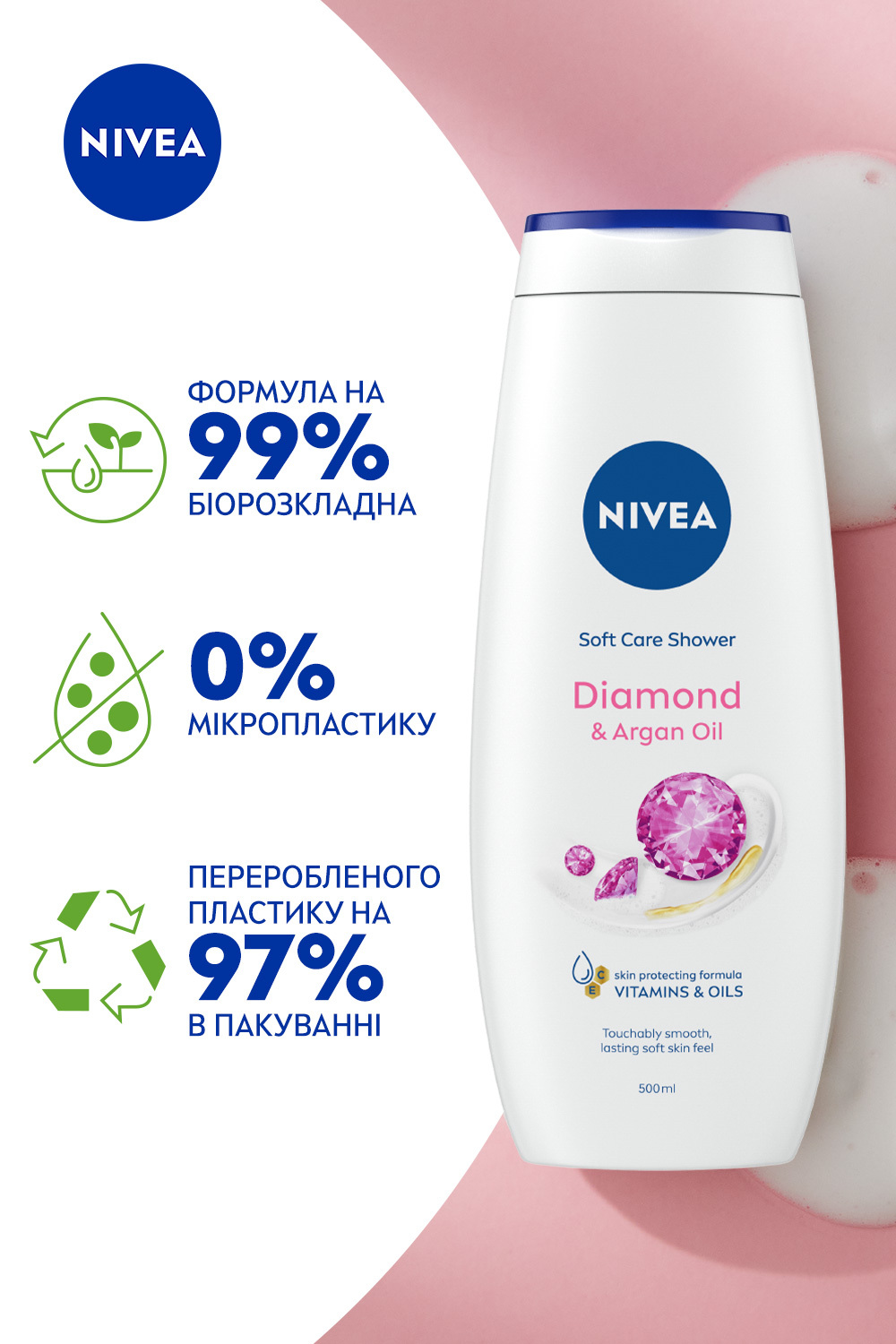 Гель-догляд для душу NIVEA Діамант та арганова олія 500 мл фото