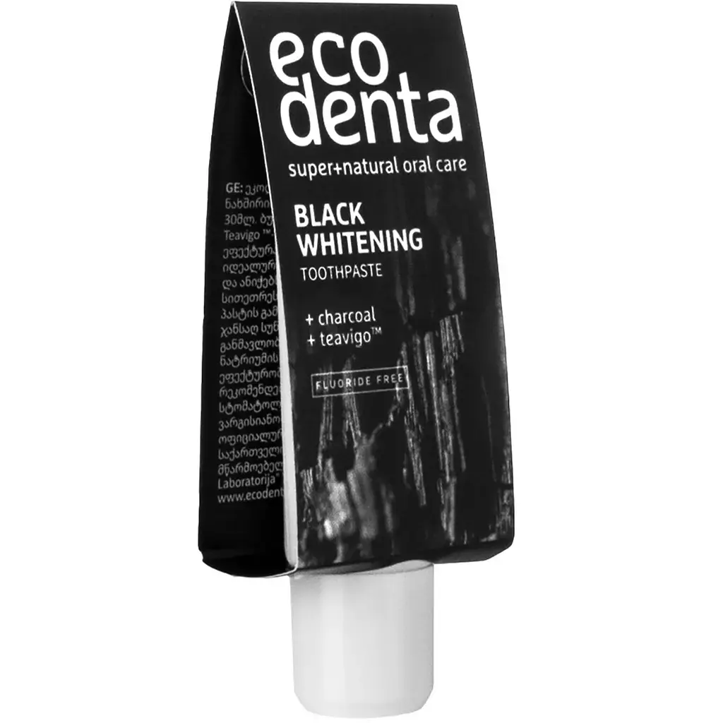 Зубная паста Ecodenta Black Whitening Mini отбеливающая с черным углем 10 мл фото2