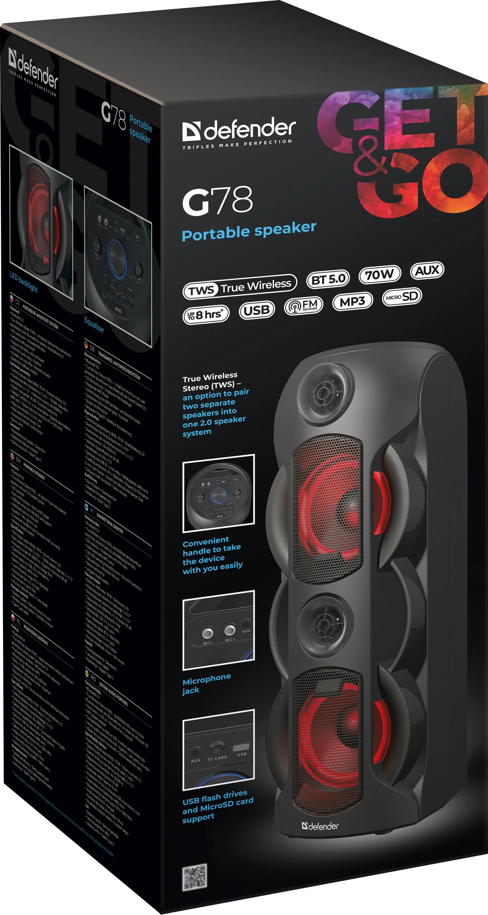 Акустична система 1.0 Defender G78 70Вт BT/TF/USB/MIC/Light фото8