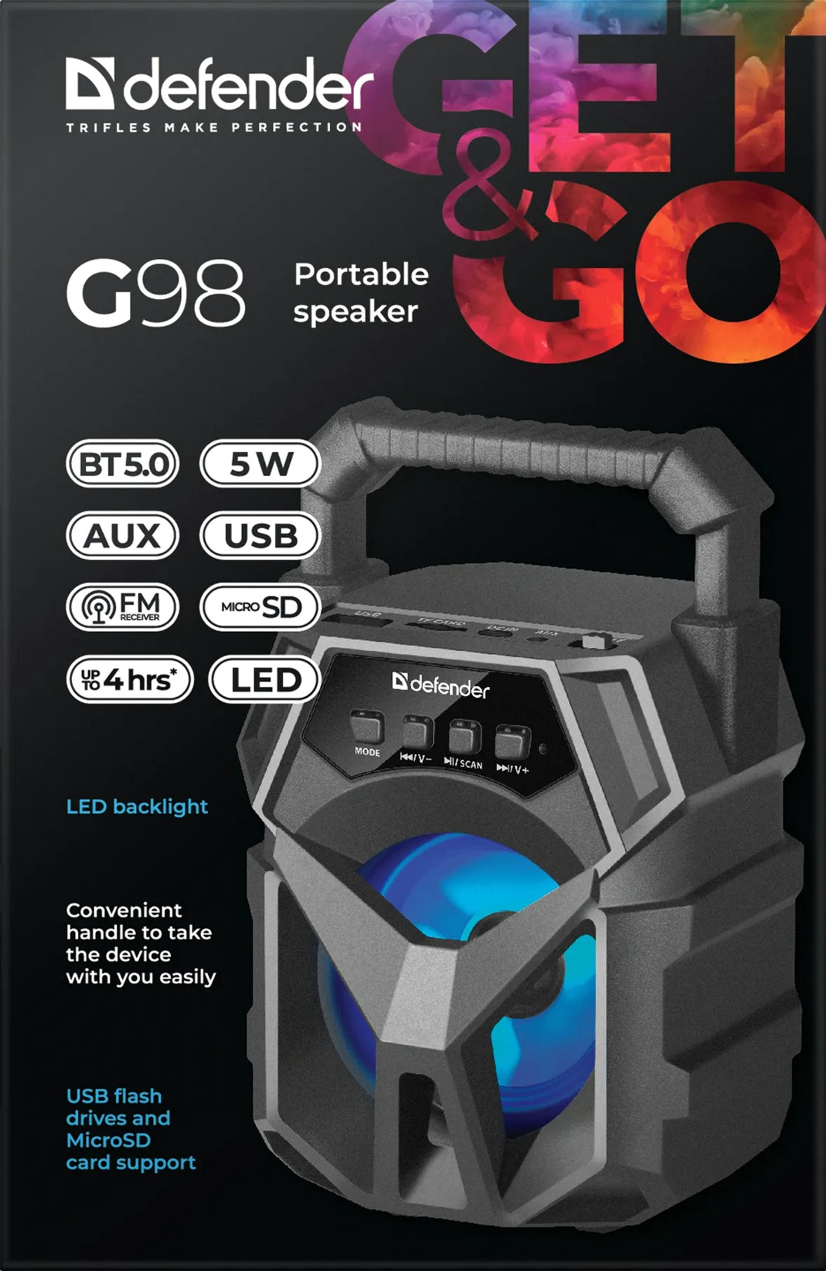 Акустическая система 1.0 Defender G98 5Вт /BT/TF/USB/AUX/Light фото9