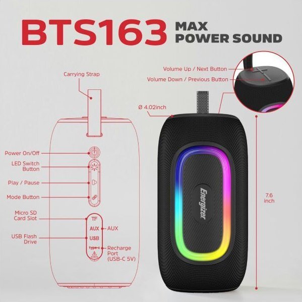 Акустическая система 1.0 Energizer 16Вт Bluetooth фото13